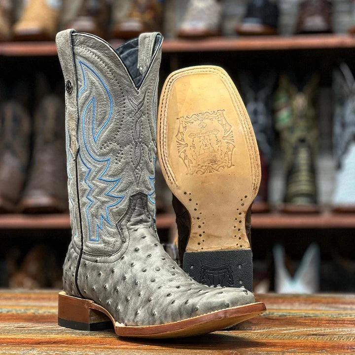 Men's Tanner Mark Grey Ostrich Print Boot Let's Ride Boots and