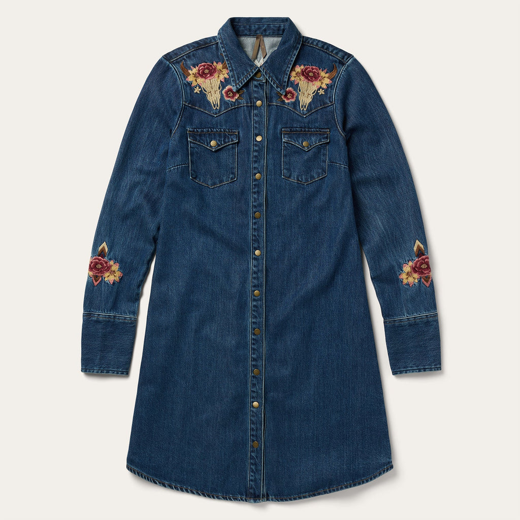 Women's Stetson Emb Floral Denim Dress | Let's Ride Boots and Apparel Women's Stetson Emb Floral Denim Dress | Let's Ride Boots and Apparel