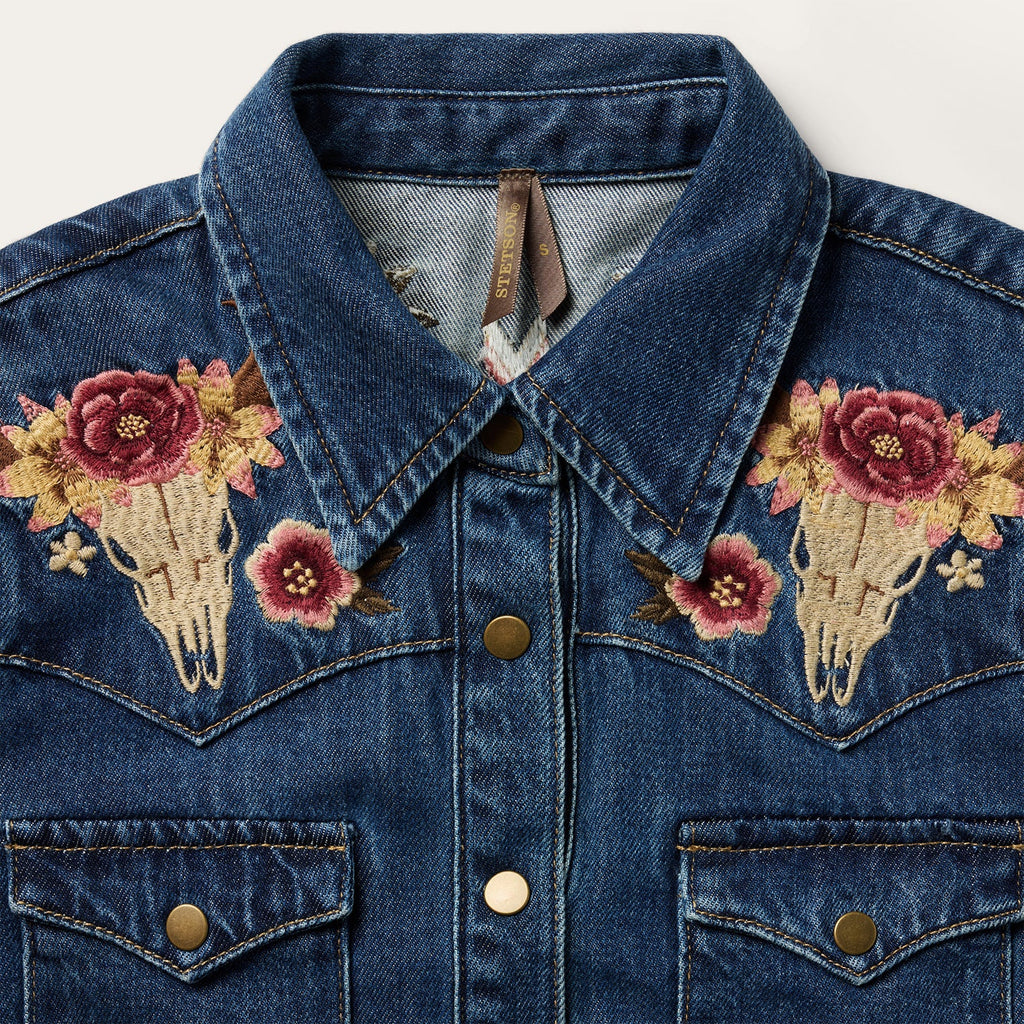 Women's Stetson Emb Floral Denim Dress | Let's Ride Boots and Apparel Women's Stetson Emb Floral Denim Dress | Let's Ride Boots and Apparel