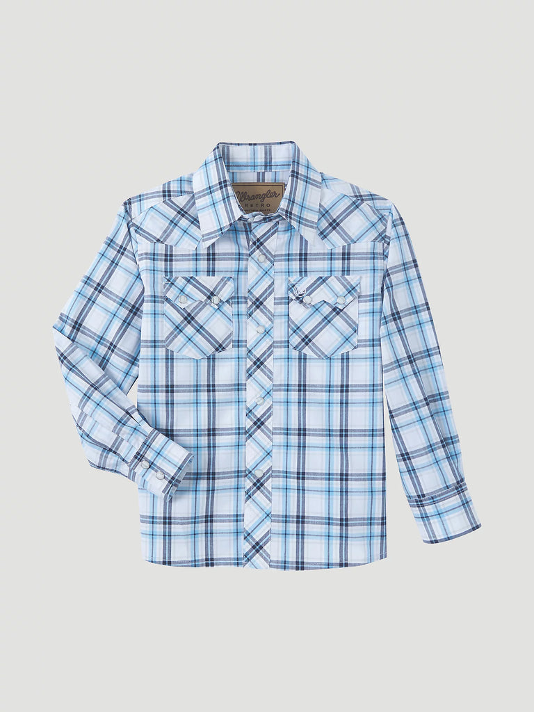 Boy's Wrangler Retro Long Sleeve Plaid Snap Shirt