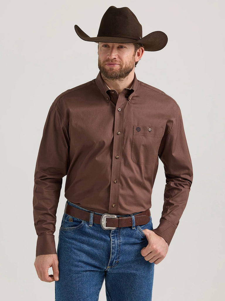 Men's Wrangler George Strait Solid Brown Long Sleeve Button Down Shirt | Let's Ride Boots and Apparel Men's Wrangler George Strait Solid Brown Long Sleeve Button Down Shirt | Let's Ride Boots and Apparel