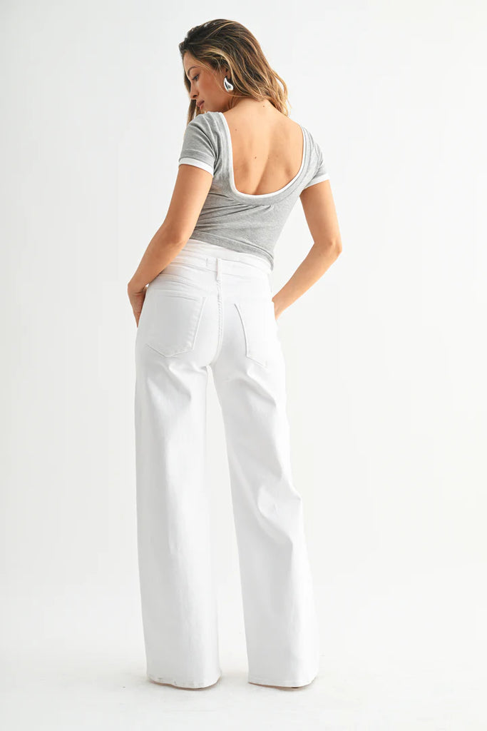 Women's Just Black Denim Stretchy Wide Leg White Jean | Let's Ride