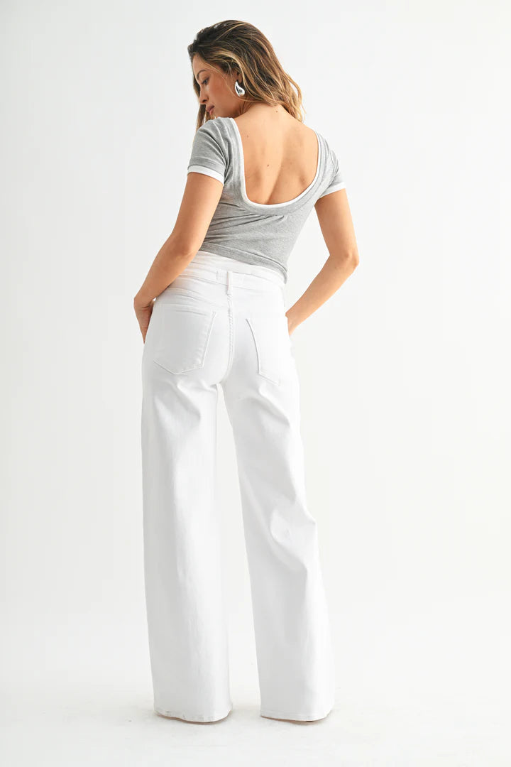 Women's Just Black Denim Stretchy Wide Leg White Jean | Let's Ride