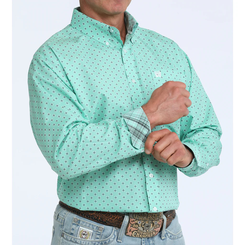 Men's Cinch Turquoise Print Long Sleeve Button Down Shirt