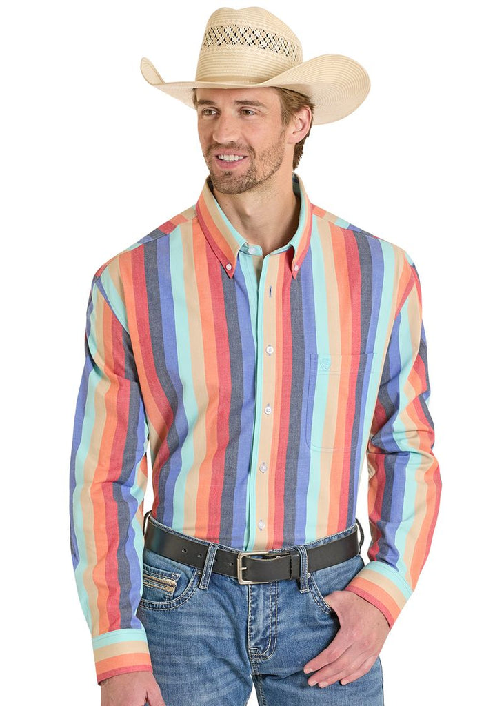 Men's Rock & Roll Vintage Striped Long Sleeve Snap Shirt | Let's