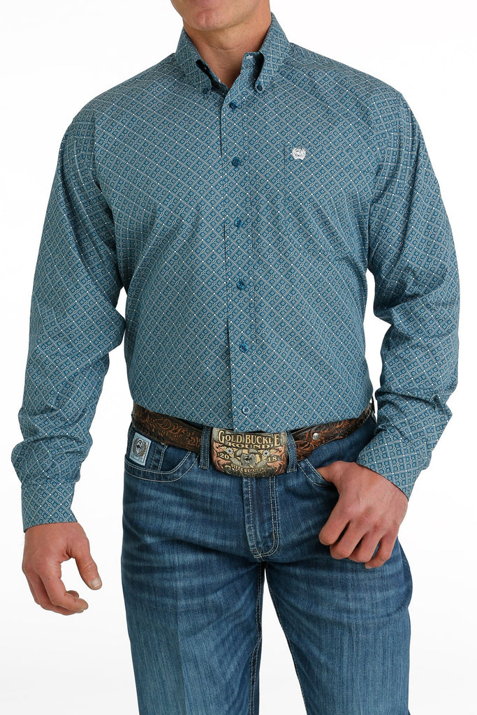 Men's Cinch Long Sleeve Blue Multi Print Button Down Shirt