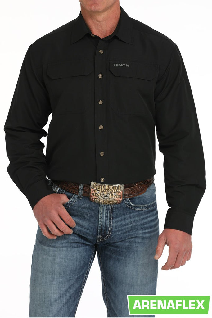 Men's Cinch Arenaflex Solid Black Long Sleeve Button Down Shirt