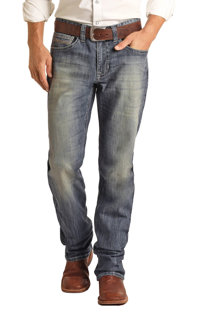 Men's Rock and Roll Relaxed Fit Stretch Bootcut Jeans Let's Ride