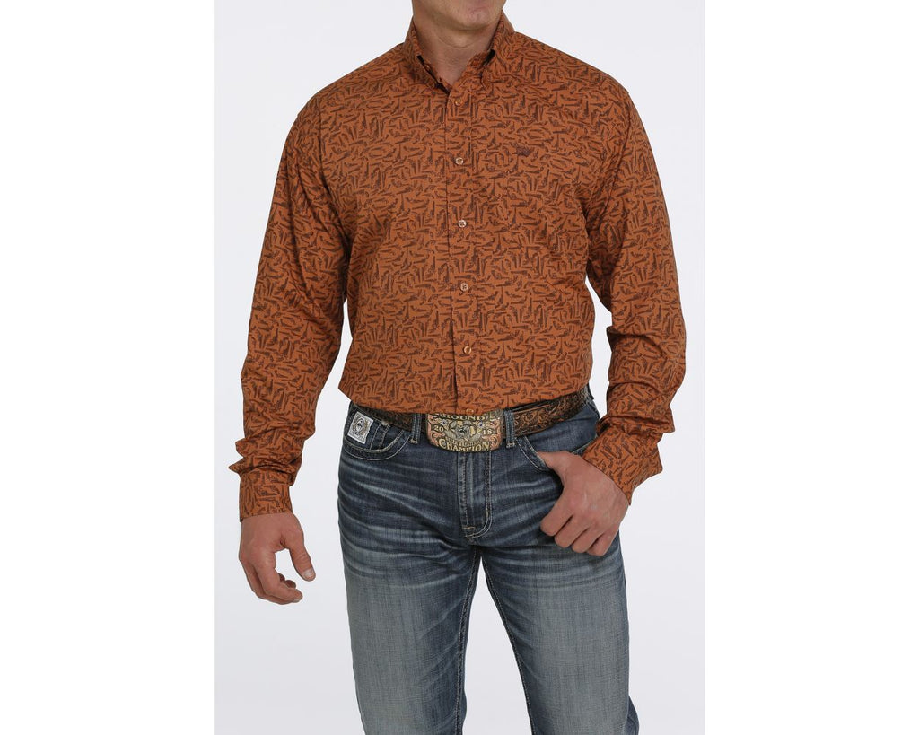 Cinch Men's Long Sleeve Solid Button Down Shirt - Brown