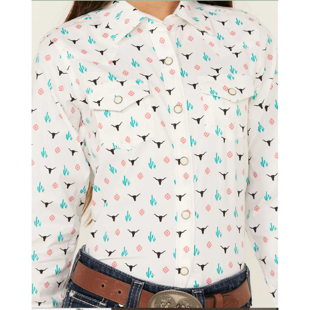 Girl's Ariat Steer Garden Long Sleeve Snap Shirt