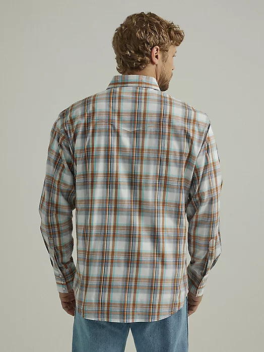 Men's Wrangler Rust/Blue Multi Plaid Snap Shirt