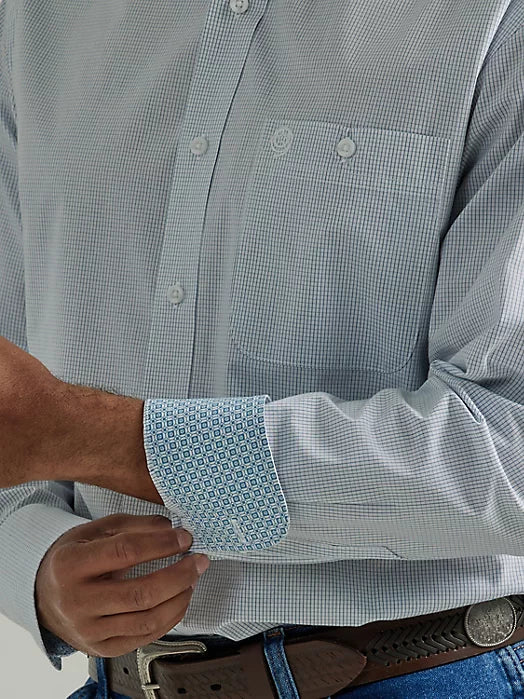 Men's Wrangler Goerge Strait White/Blue Check Long Sleeve Shirt