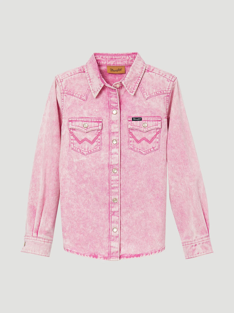 Girl's Wrangler Long Sleeve Pink Denim Snap Shirt