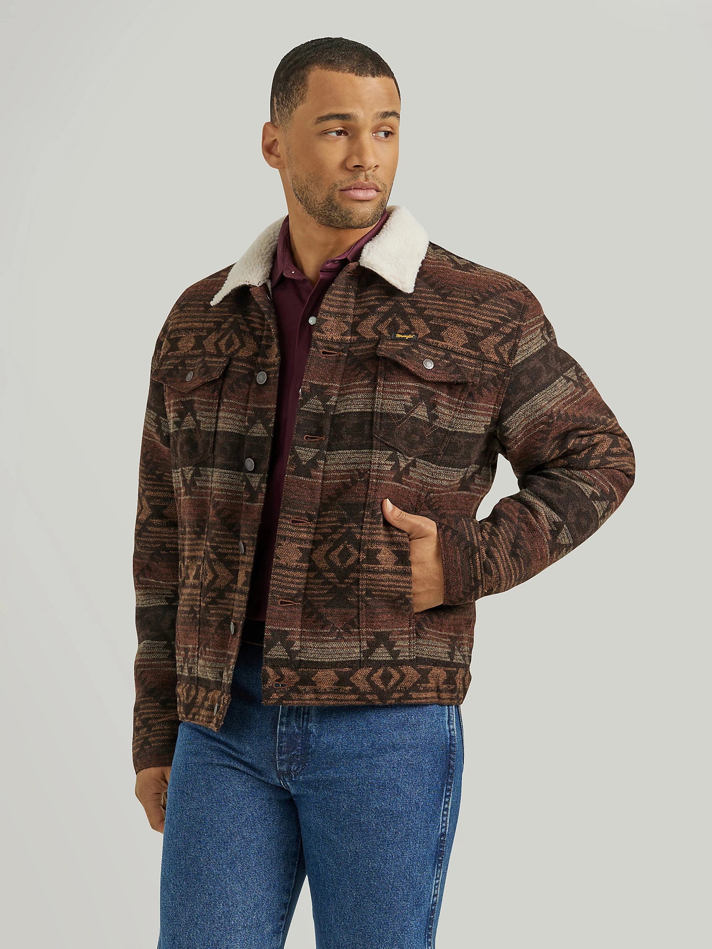 Men's Wrangler Jacquard Sherpa Canyon Vibe Jacket | Let's Ride