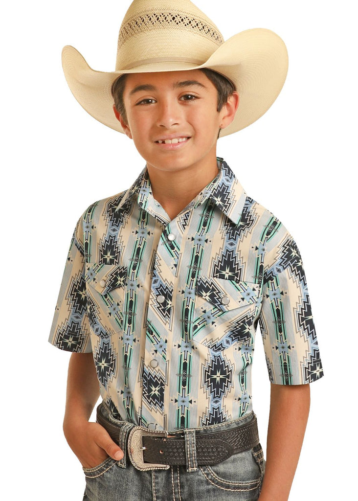 Boy's Panhandle Aztec Print Short Sleeve Snap Shirt