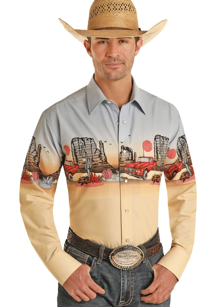 Men's Panhandle Truck Print Border Snap Shirt