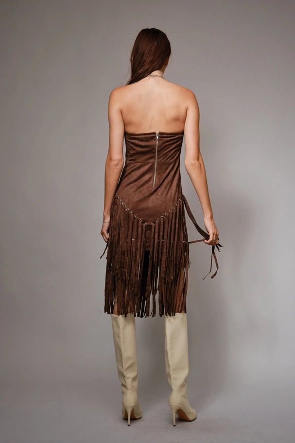 Women's Blue B Dark Brown Fringe Dress