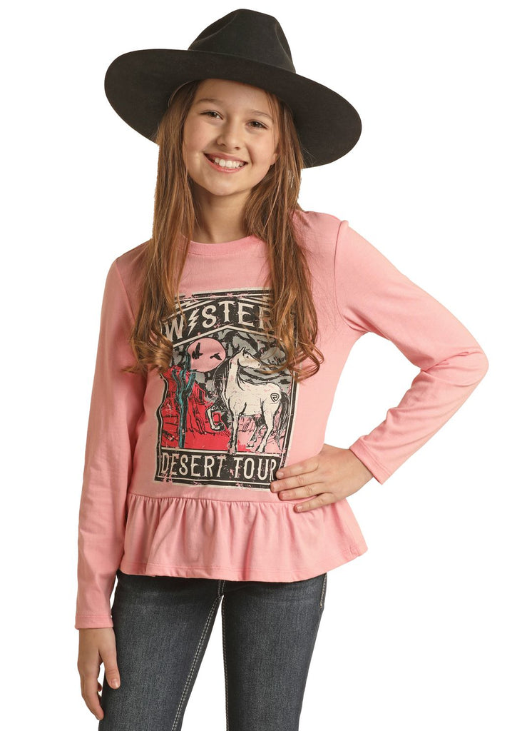 Girl's Rock & Roll Long Sleeve Horse Graphic with Ruffle Bottom