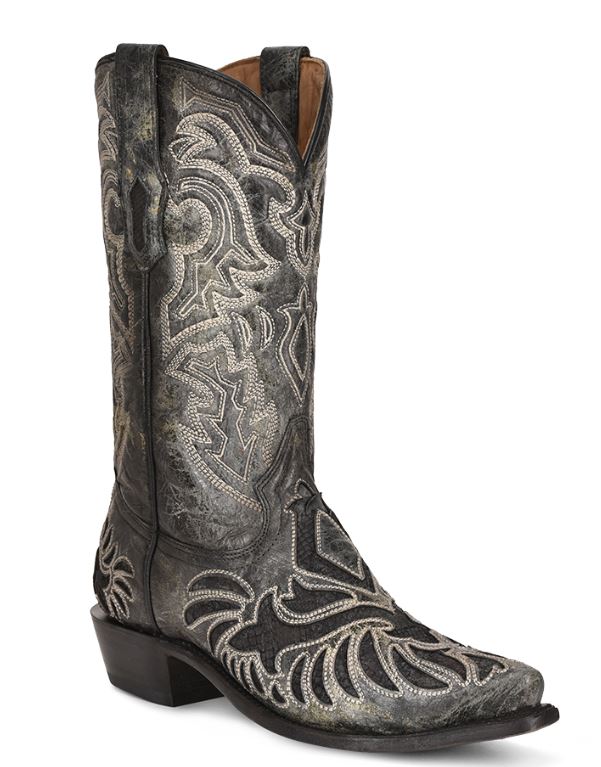 Men's Corral Black Python Inlay & Embroidery Boot