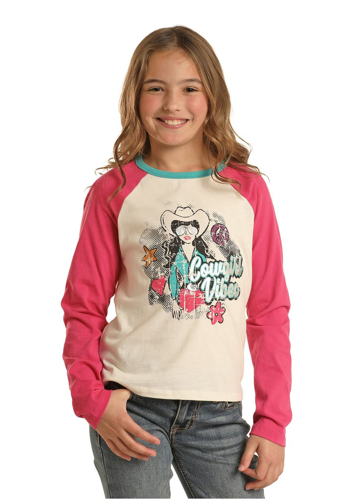 Girl's Rock & Roll Cowgirl Vibes Long Sleeve Graphic Tee