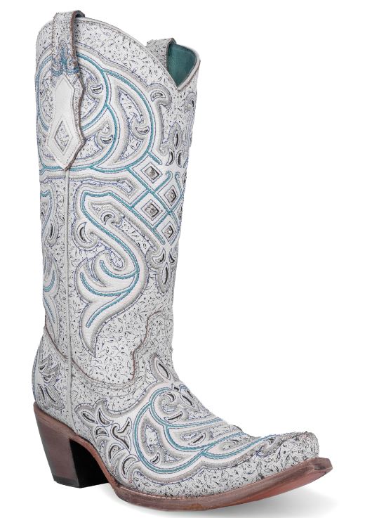 Women's Corral White/Turquoise Embroidered Overlay