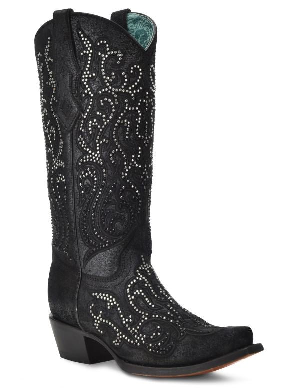 Women's Corral Black Embroidery & Crystal Boot