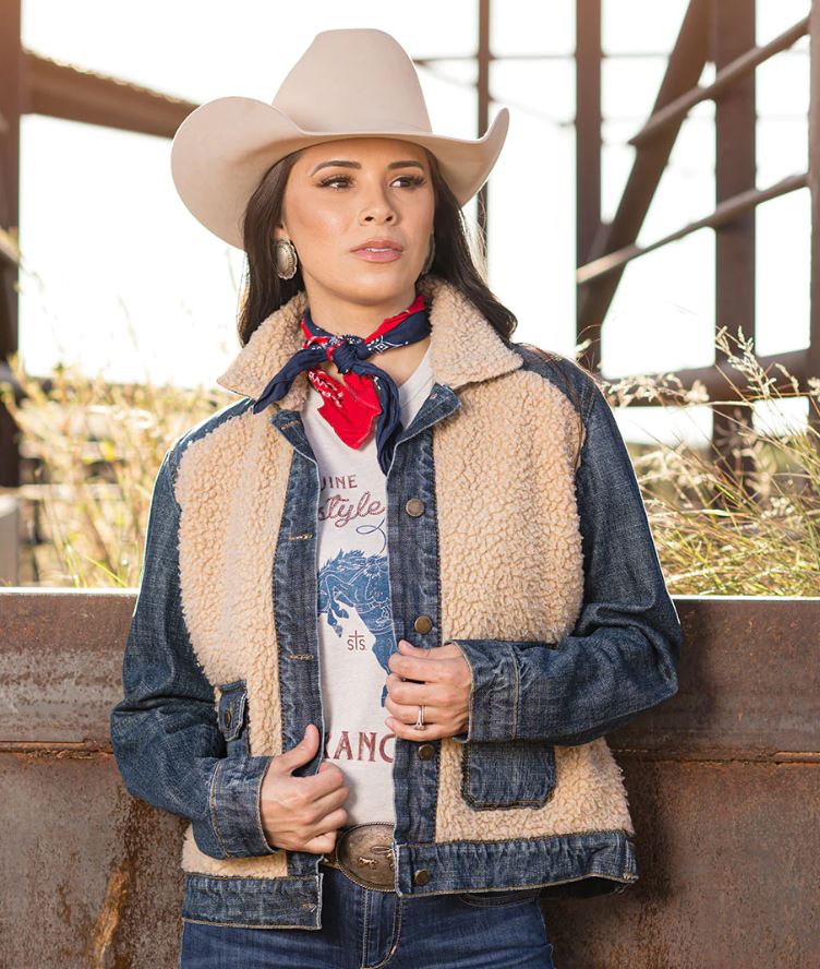 Hat Denim Sherpa Jacket Women's Wrangler Women's Retro Sherpa