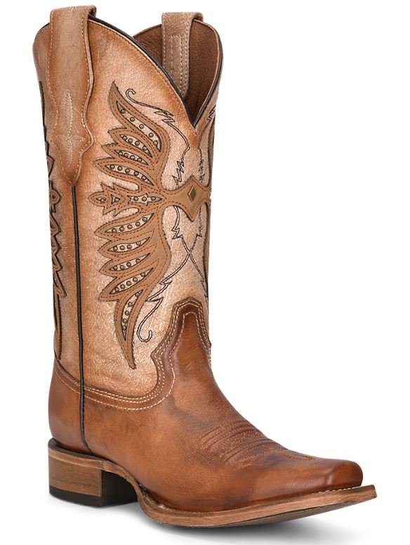 Women's Circle G Brown Overlay & Embroidery Square Toe Boot