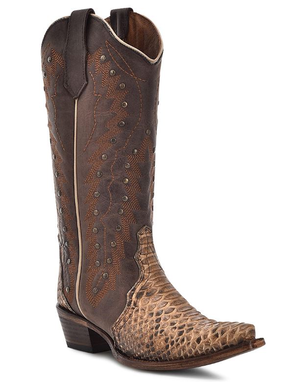 Women's Circle G Chocolate Python Embroidery & Studs Boot