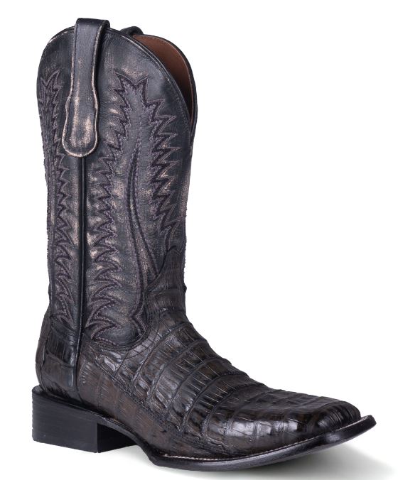 Men's Circle G Chocolate/Black Caiman Embroidery Square Toe Boot