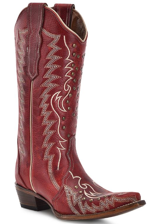 Women's Circle G Red Embroidery & Studs Boot