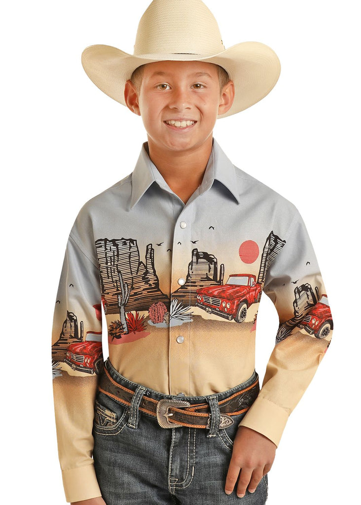 Boy's Panhandle Truck Border Print Snap Shirt