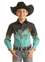 Boy's Panhandle Cowboy Border Print Long Sleeve Snap Shirt