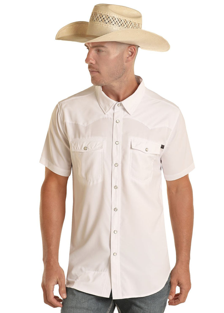 Men's Rock & Roll Short Sleeve Solid White Tek Shirt