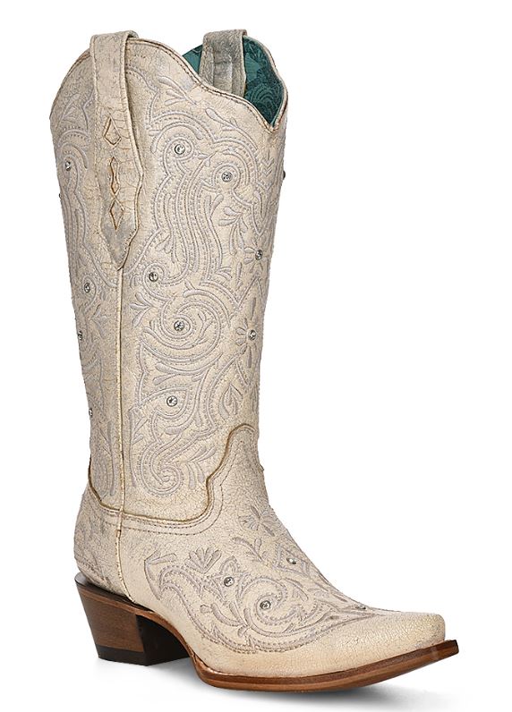 Women's Corral Bone Embroidered & Crystal Boot
