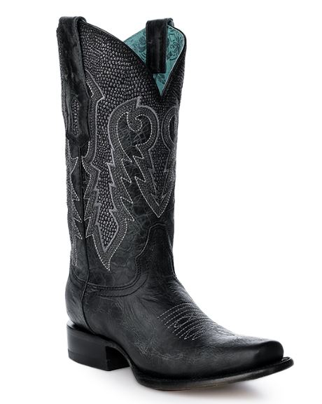 Women's Corral Black/Silver Overlay Square Toe Boot