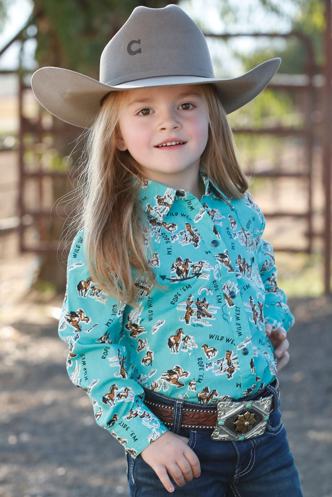 Girl's Cruel Long Sleeve Wild West Print Snap Shirt
