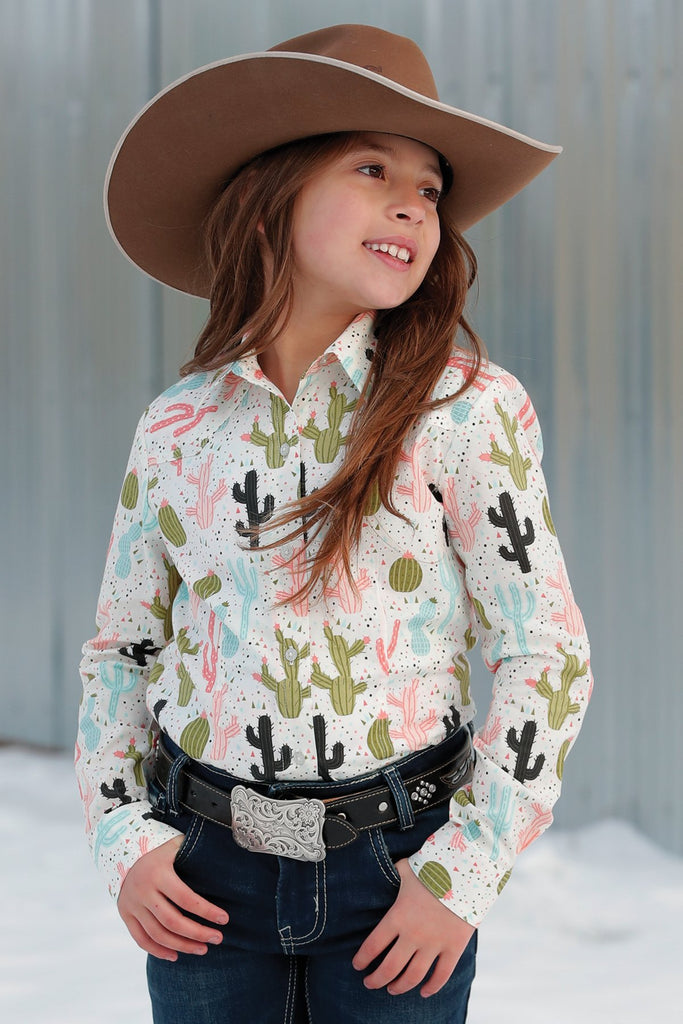 Girl's Cruel Cactus Print Long Sleeve Button Down Shirt