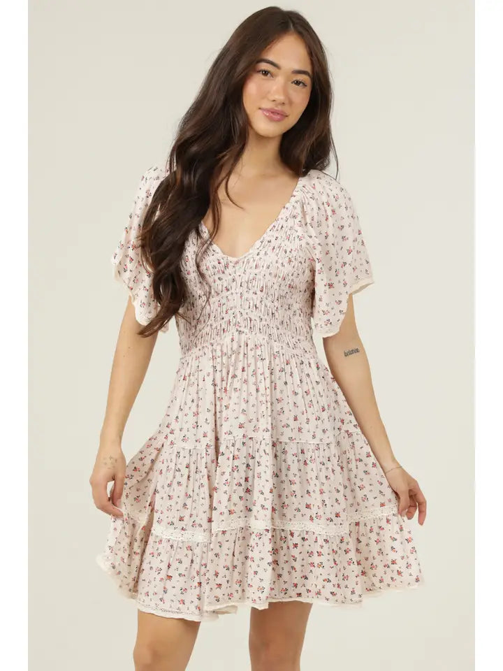 angie lace dress LoveShackFancy Angie Lace-Trimmed Printed Silk Midi Dress