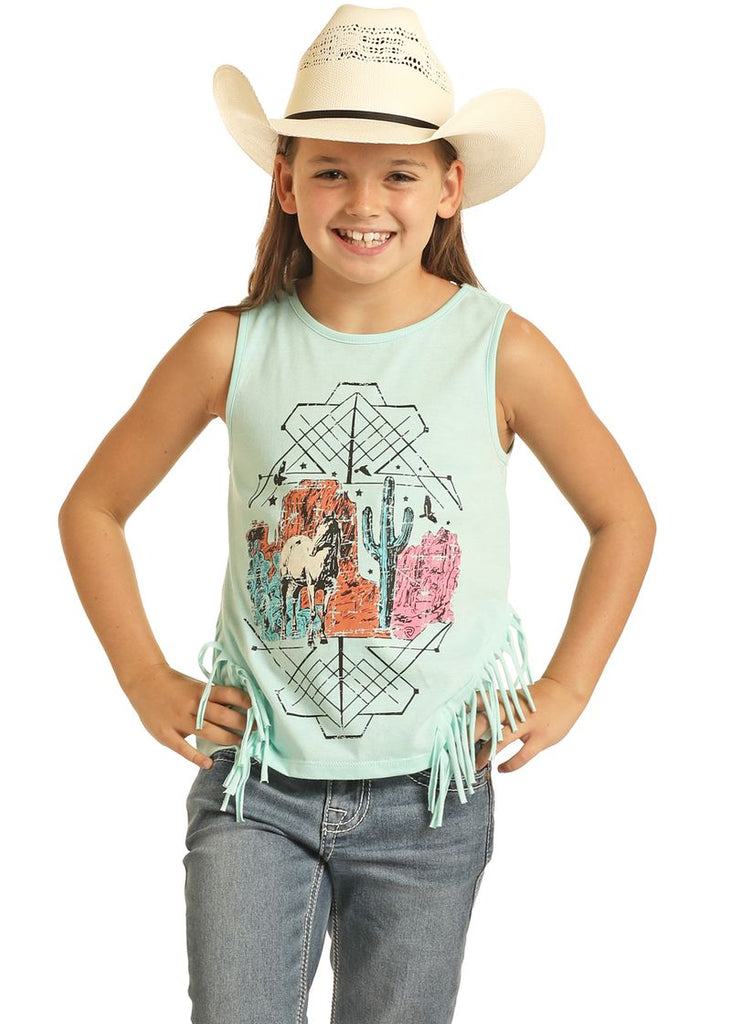 Girl's Rock & Roll Graphic Fringe Tank Top