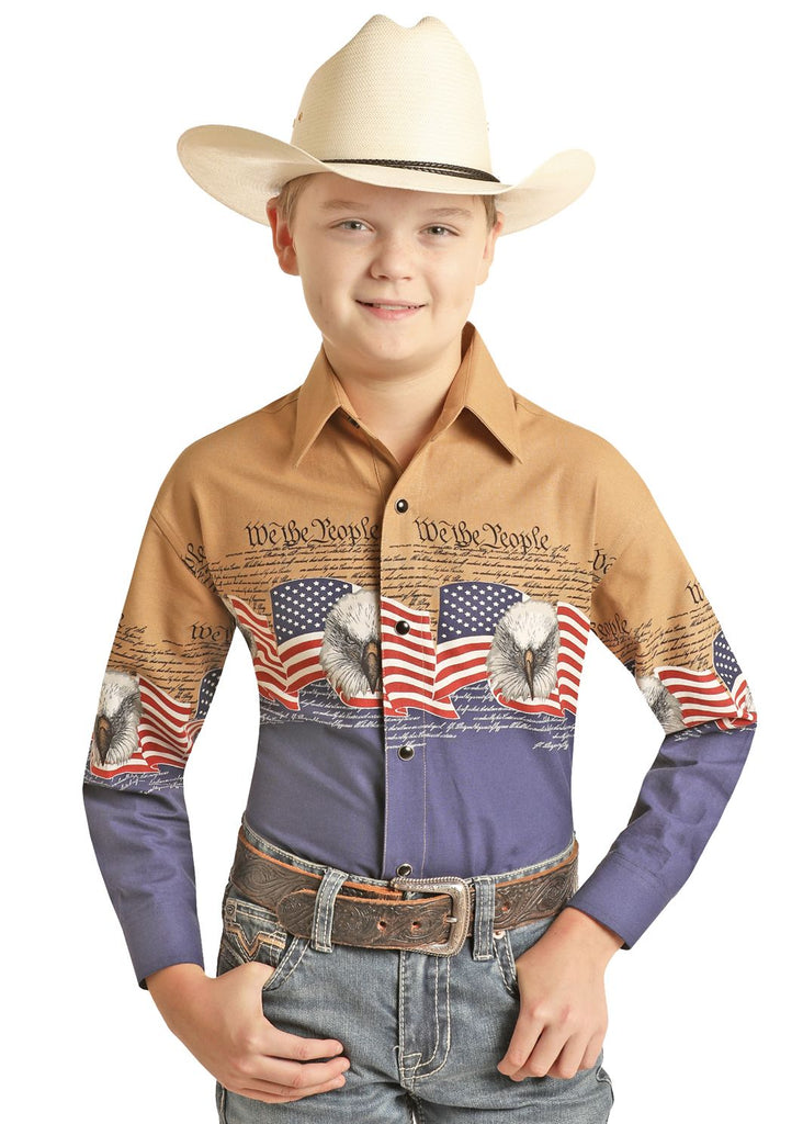 Boy's Panhandle Flag Border Long Sleeve Snap Shirt