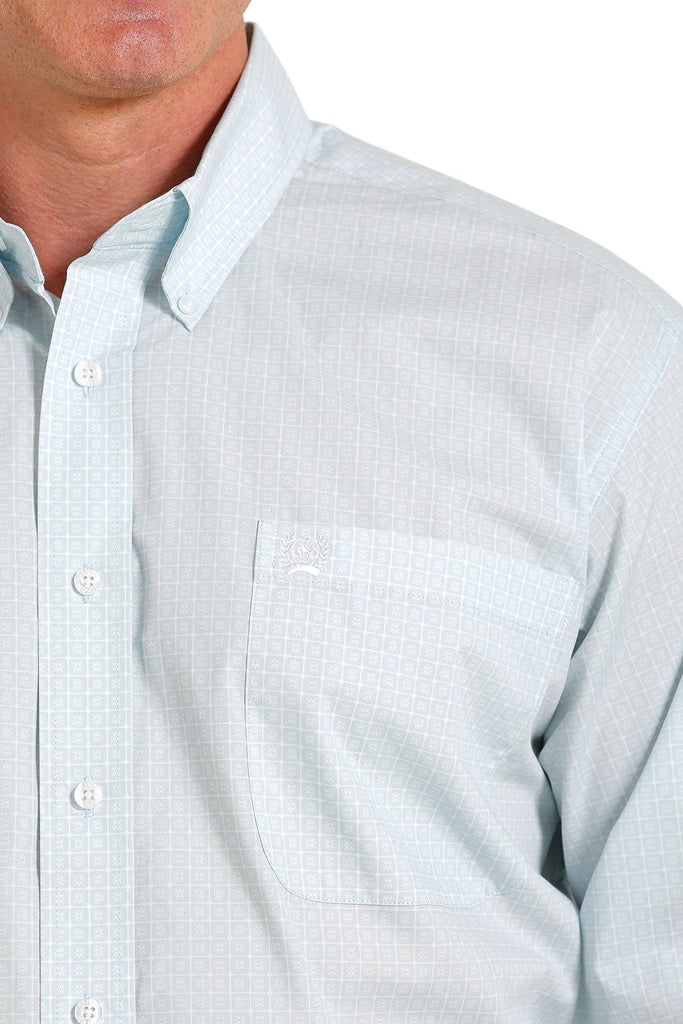 Men's Cinch Light Blue Geometric Print Button Down Shirt