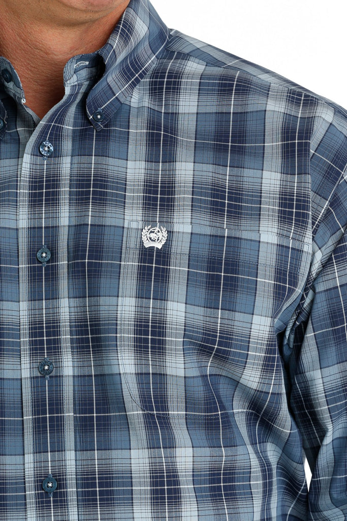 Men's Cinch Multi Blue Plaid Long Sleeve Button Down Shirt