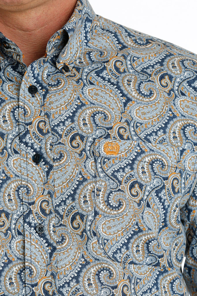 Men's Cinch Blue Paisley Print Long Sleeve Button Down Shirt