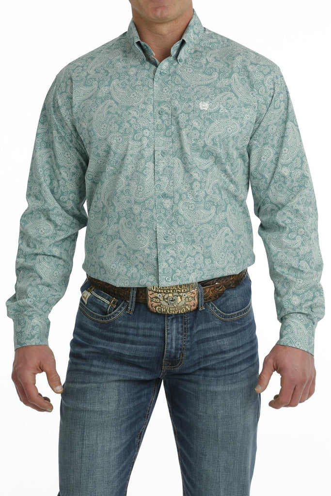 Men's Cinch Turquoise Paisley Print Long Sleeve Button Down Shirt
