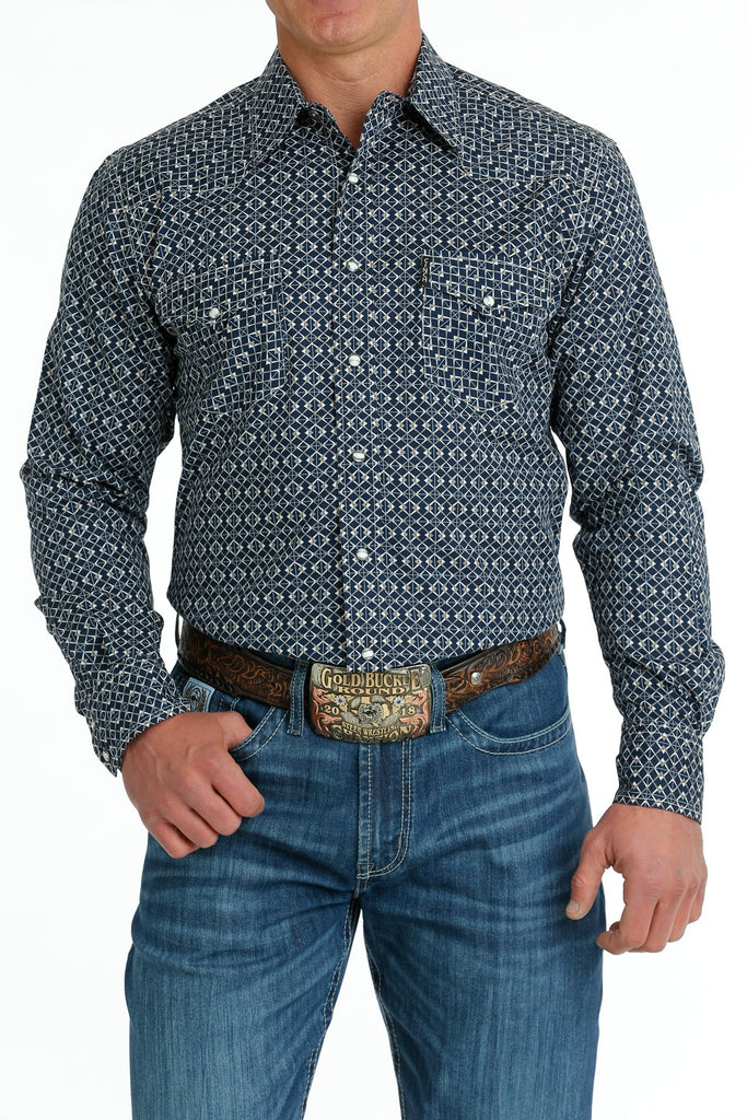 Men's Cinch Modern Fit Navy Multi Print Long Sleeve Snap Shirt