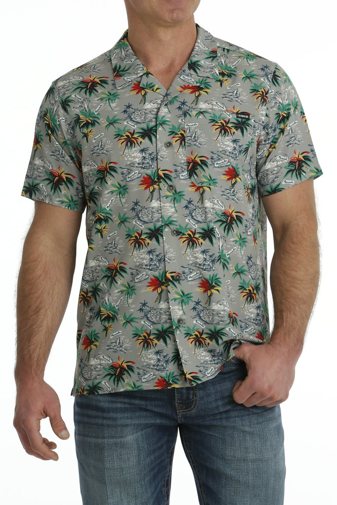 Men's Cinch Camp Palm Tree Short Sleeve Button Down Shirt