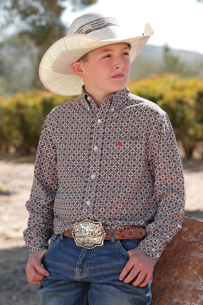 Boy's Cinch Arenaflex Multi Print Long Sleeve Button Shirt