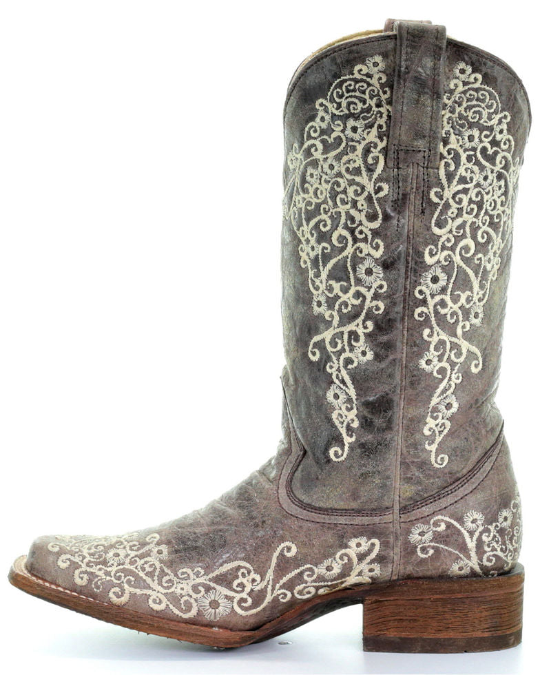 Women's Corral Square Toe Brown Crater Bone Embroidery Boot