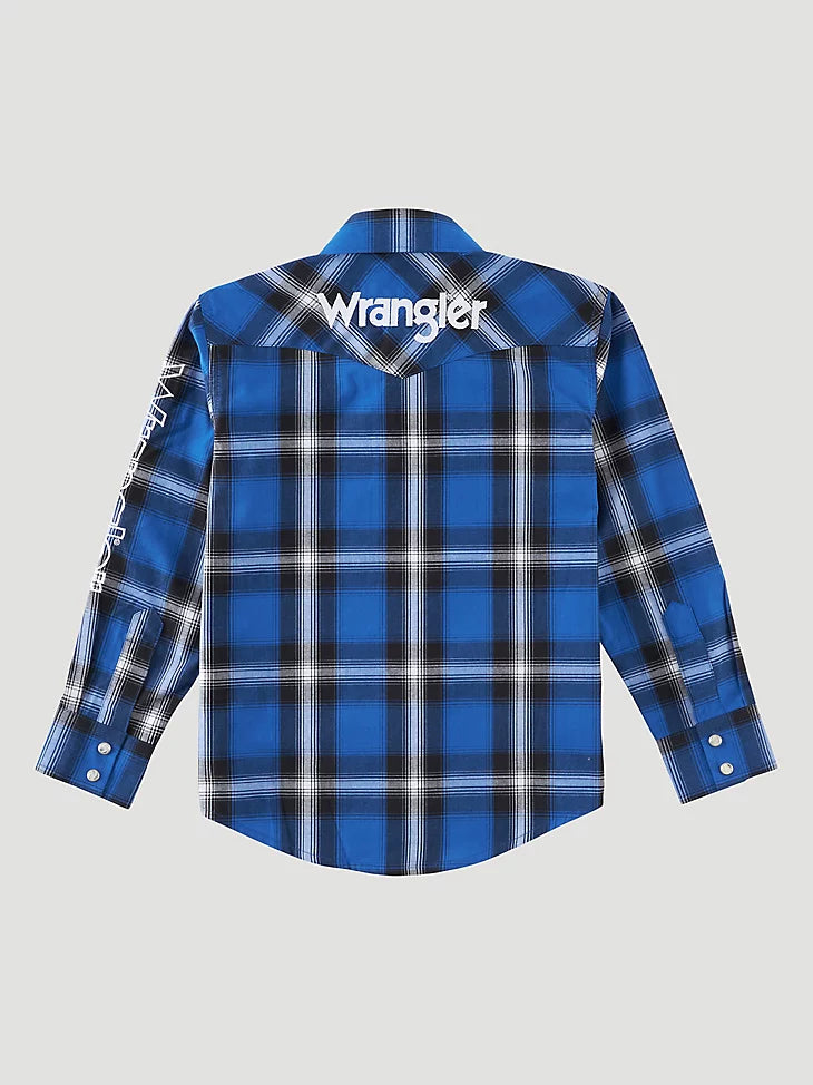 Boy's Wrangler Blue/Black Logo Snap Shirt